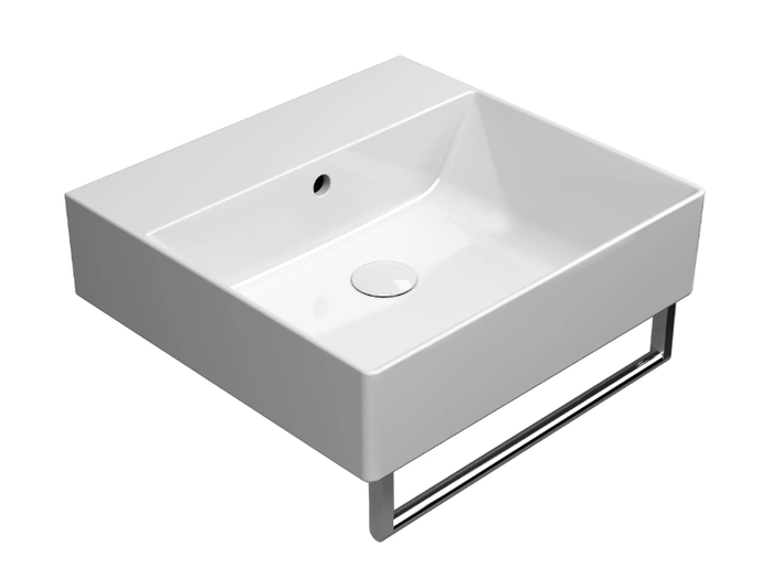 KUBE X 50X47 - Rectangular single ceramic washbasin with towel rail _ GSI ceramica